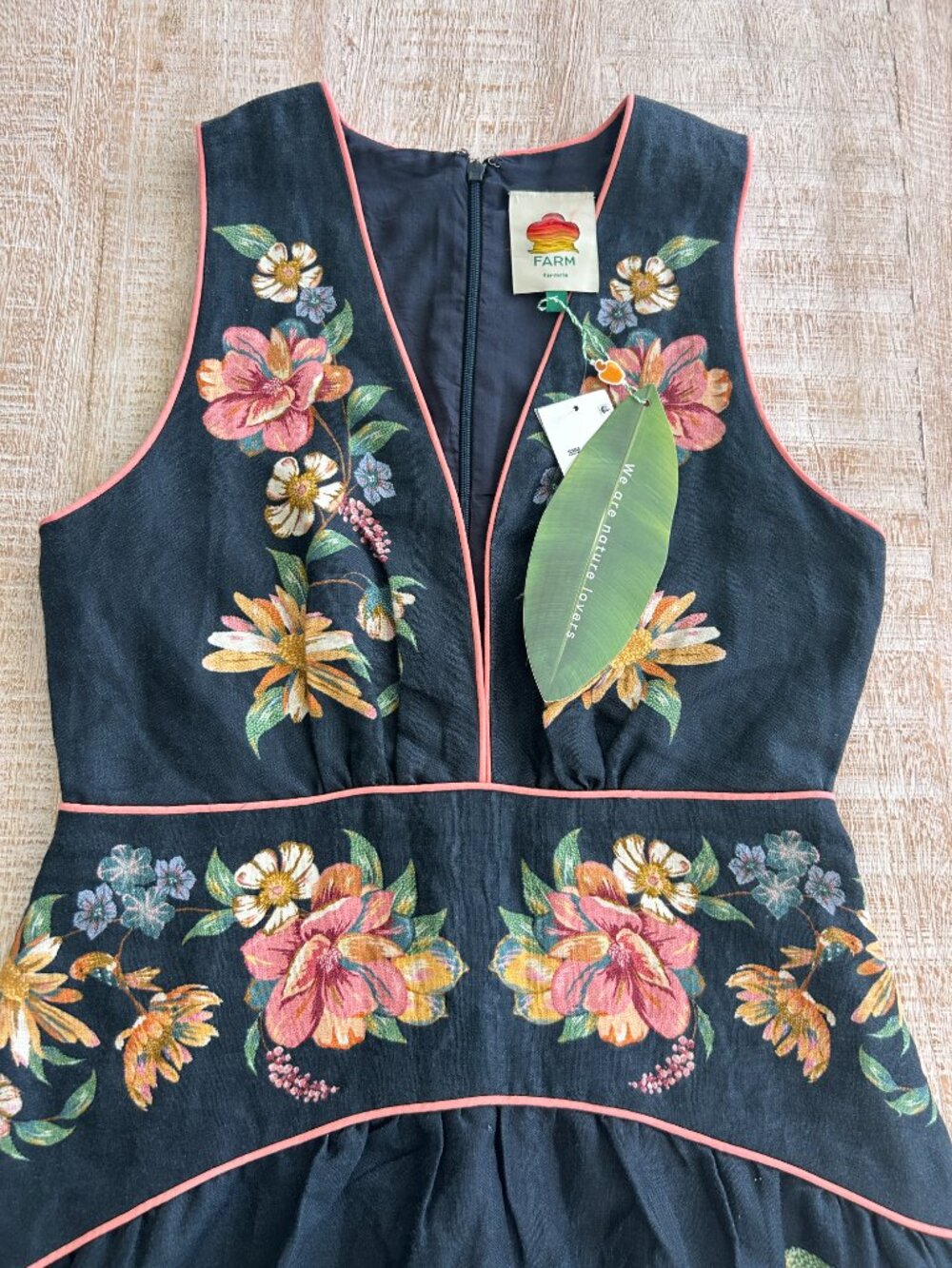Farm Rio Dark Blue/Navy Maira Floral Linen Midi Dress Sundress Small NWT - Picture 5 of 14